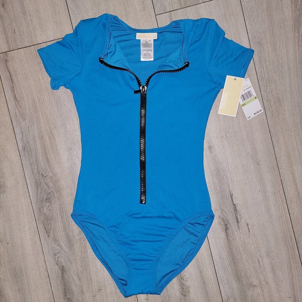 Michael Kors Bright Blue Zip-Front One-Piece Swimsuit